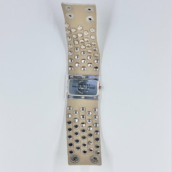 NWOT - Charming Charlie - White Faux Leather Jeweled Mother of Pearl Watch - Picture 5 of 6